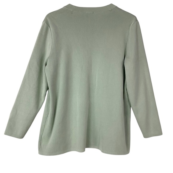 Anne Klein Open Front Cardigan Women PL Green Viscose Blend Ribbed Trim Classic - Picture 2 of 5